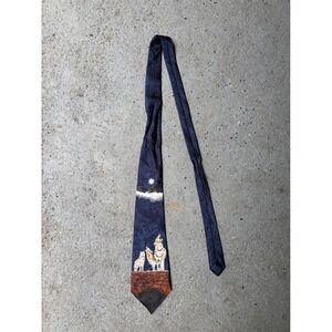 Dino Romano Hand Made Howling Wolf Moon Nature Graphic Navy Jacquard Necktie